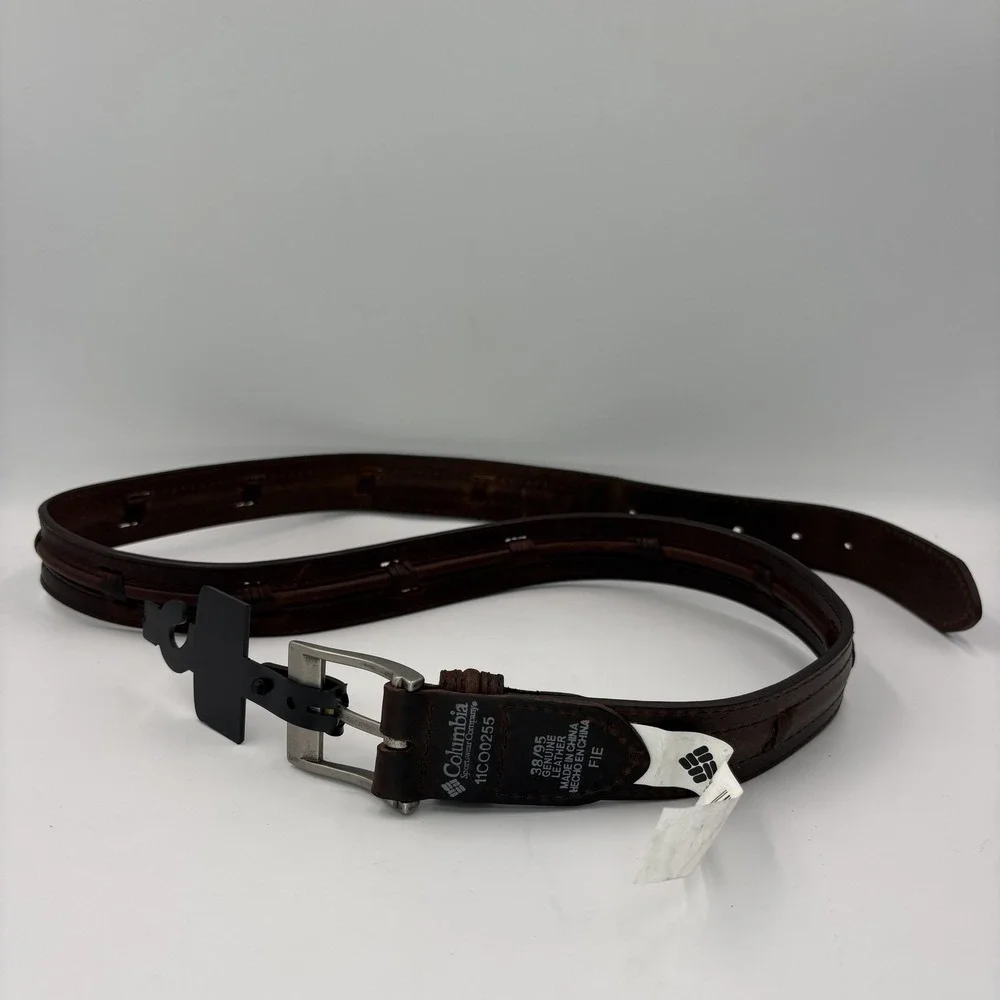 Columbia Leather Belt Mens 38 Brown Western Stitch Detail‎ Casual Buckle